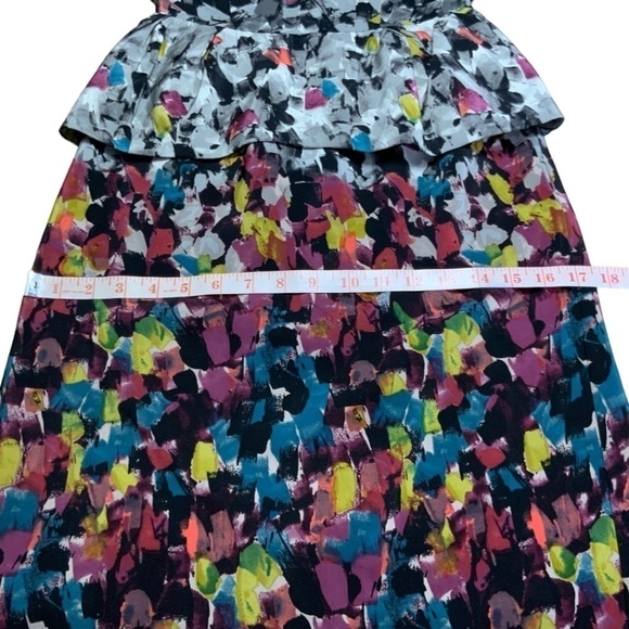 BCBGMAXAZRIA 100% Silk ‘Amalia’ Sleeveless Watercolour Print Peplum Dress Sz 0 - Picture 8 of 14